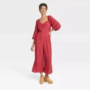 Target Knox Rose Puff 3/4 Sleeve Jumpsuit in “Red Dot” Size Large